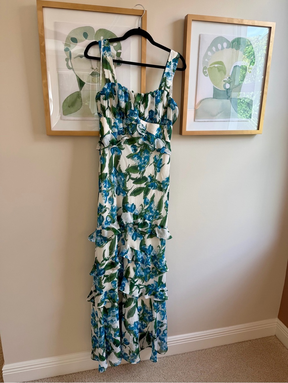 Julia Jordan Ivory Floral Ruffle Empire Chiffon Gown
